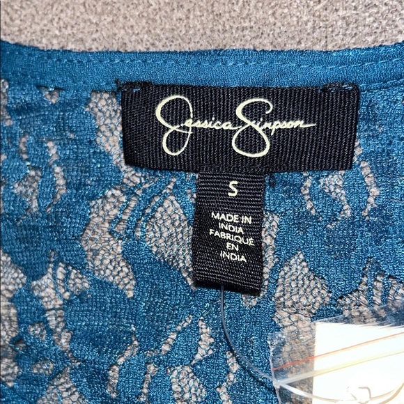 Jessica Simpson Teal Lace Cold Shoulder Blouse with Floral Design - Picture 2 of 11
